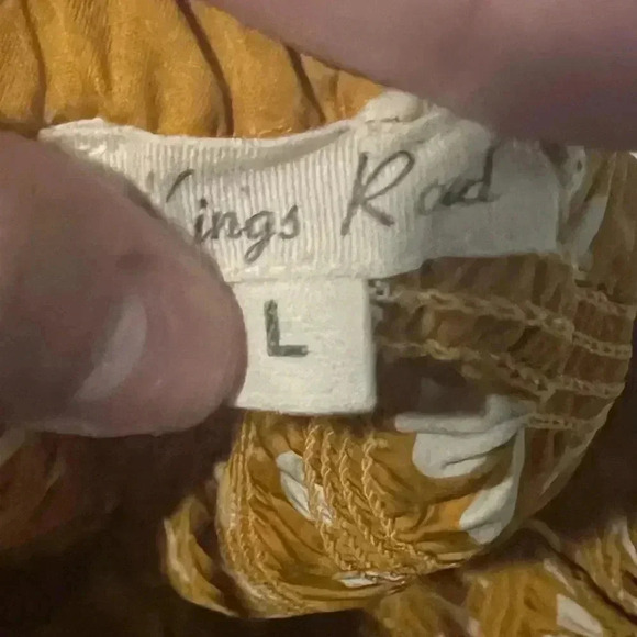 Kings Road Yellow Dress White Polka Dots Buttons Sz L - Picture 6 of 6